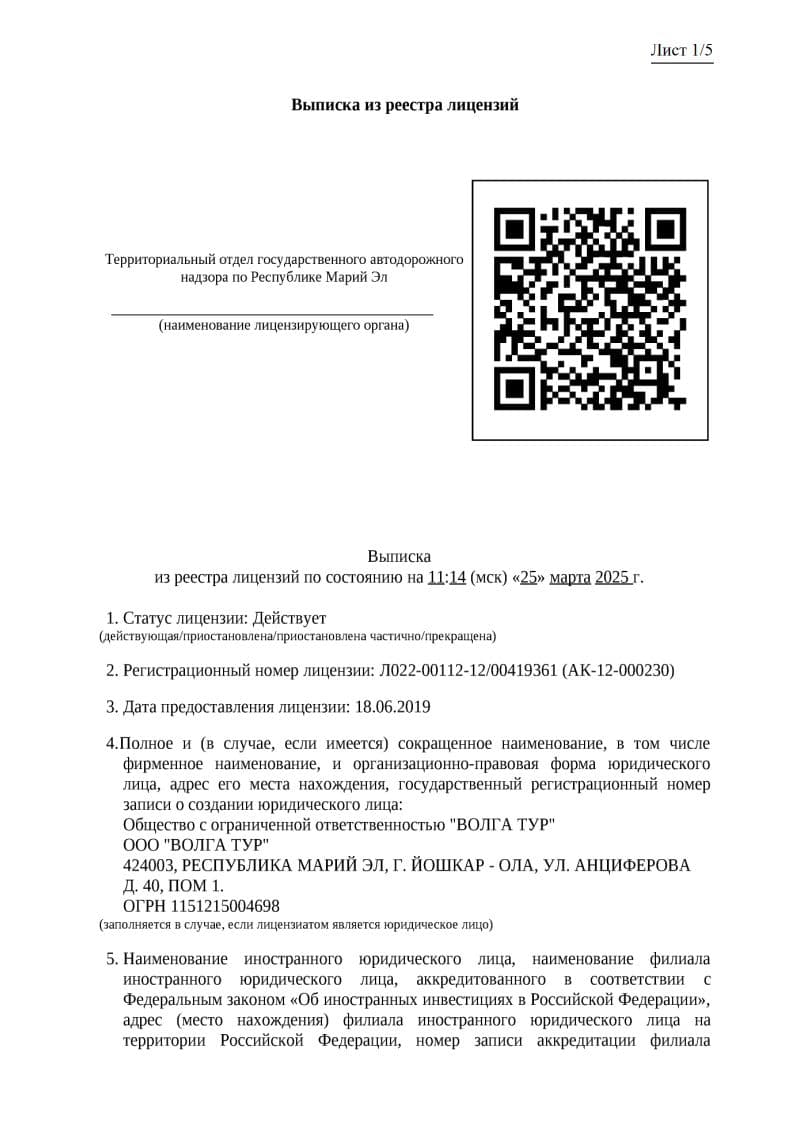 Выписка из реестра лицензий, страница 1